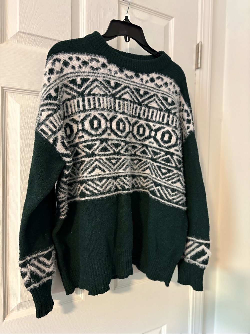 Maurices Dark Green and White Fair Isle Crew Neck Sweater
